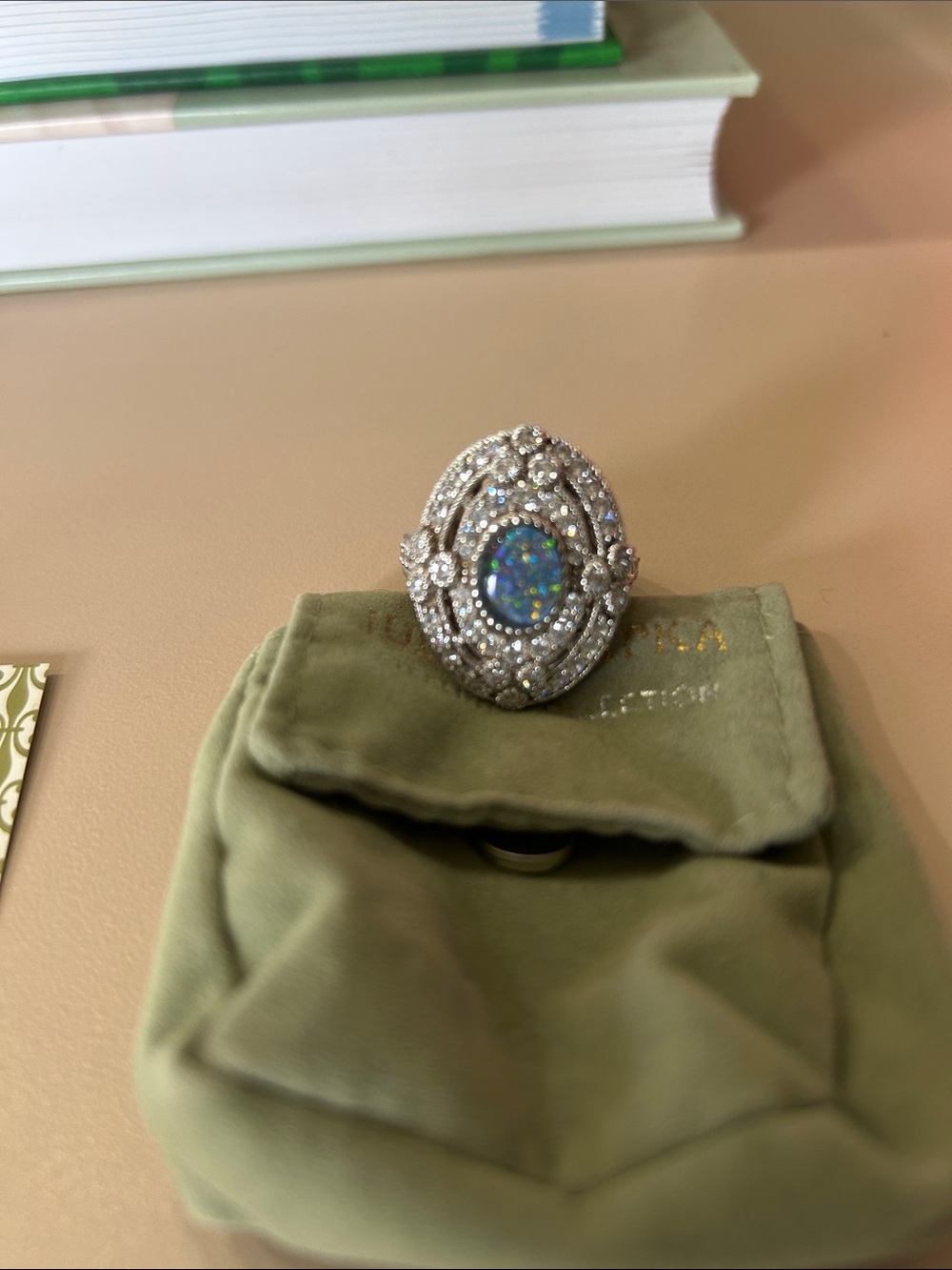 Judith Ripka Blue Opal and Crystal Halo Ring